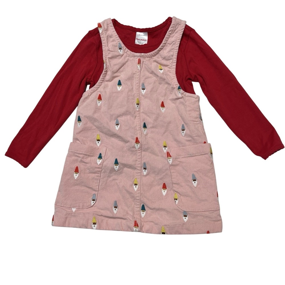 Hanna Andersson Outfit Girls 3T Pink Corduroy Elf Embroidered Jumper Dress & Top